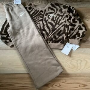 Nike Taupe Leopard Crew & Jogger Set